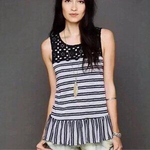 Free‎ People Ruffle Hem Eyelet Top Size XS Boho Bohemian Peplum